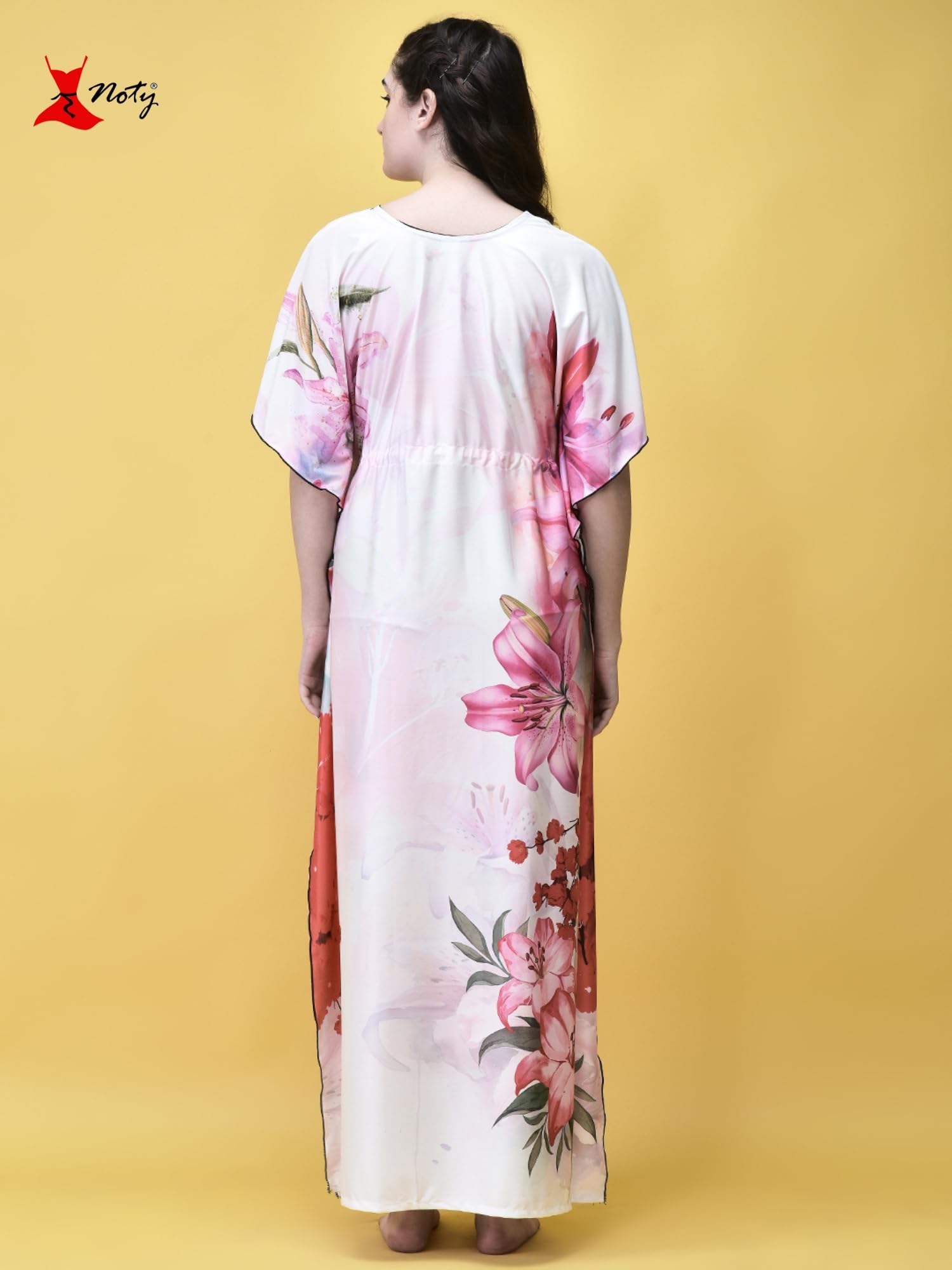 Noty ยฎ Women's Kaftan Nighty | Digital Print | Sarena Fabric | V Shaped Neck Nightwear | Nightdress for Girl