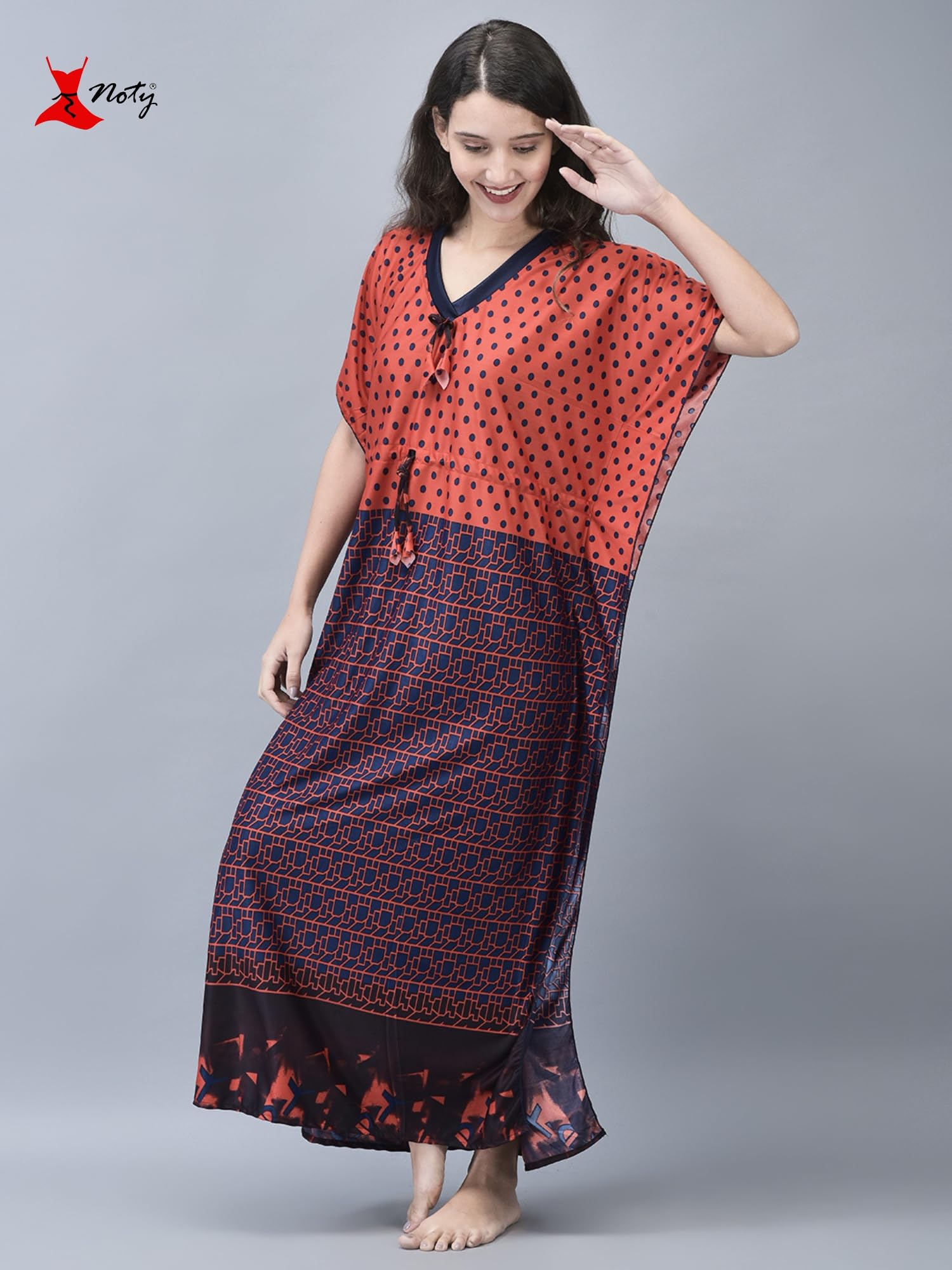 Noty ® Women's Kaftan Nighty | Printed Maxi | Sarena Fabric | Short Slevees Nightie | Nightgown for Girls & Women