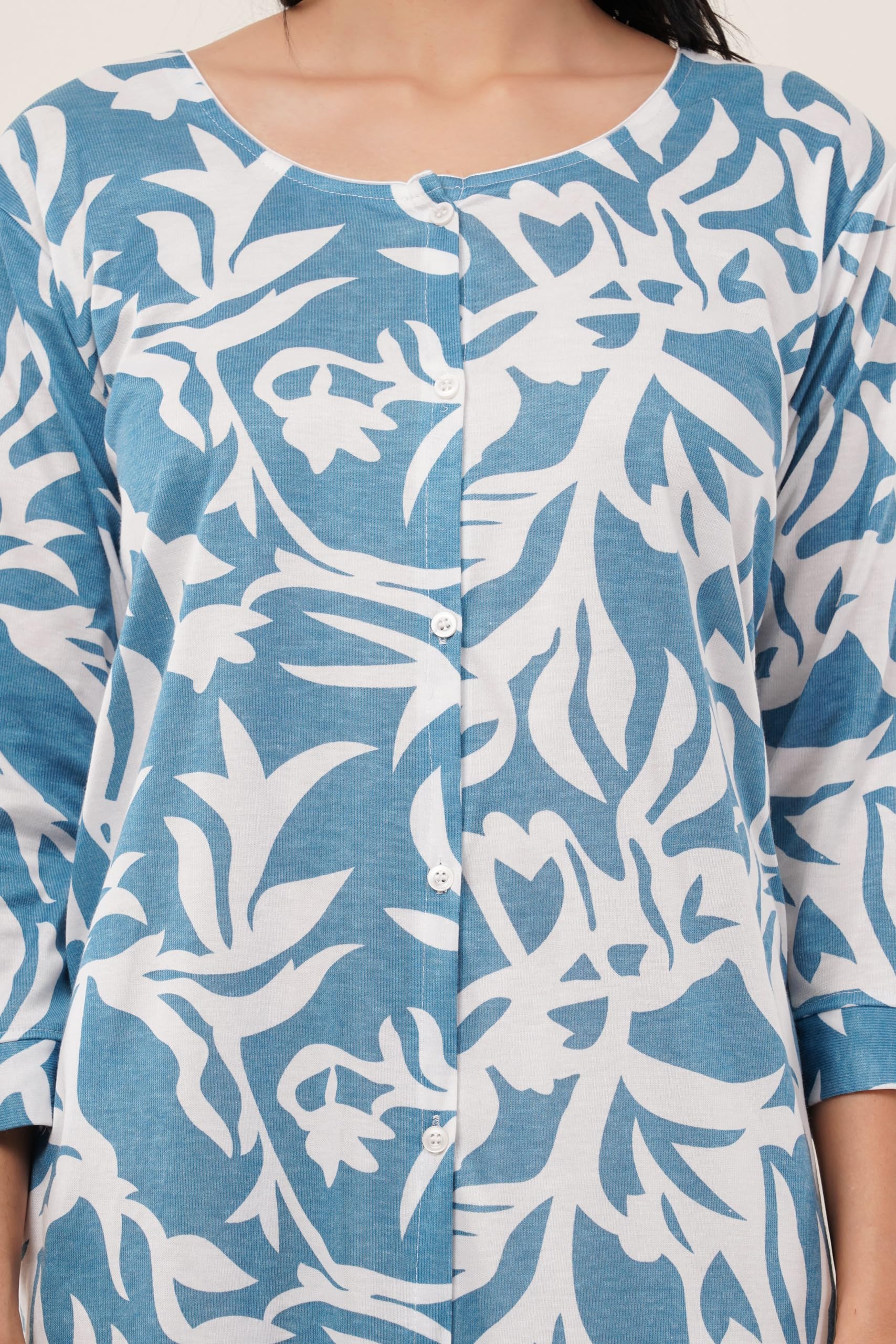 Noty® Women's- Maternity/Hospital/Delivery Gown- Poly Viscose Knits Fabric- Front Open | Printed | Round Neck with Button Closure | Pocket | Full Sleeves