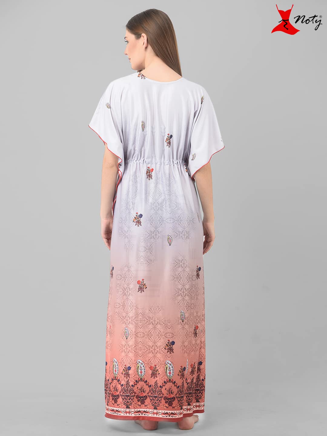 Noty ยฎ Women's Kaftan Nighty | Digital Print | Sarena Fabric | V Shaped Neck Nightwear | Nightdress for Girl
