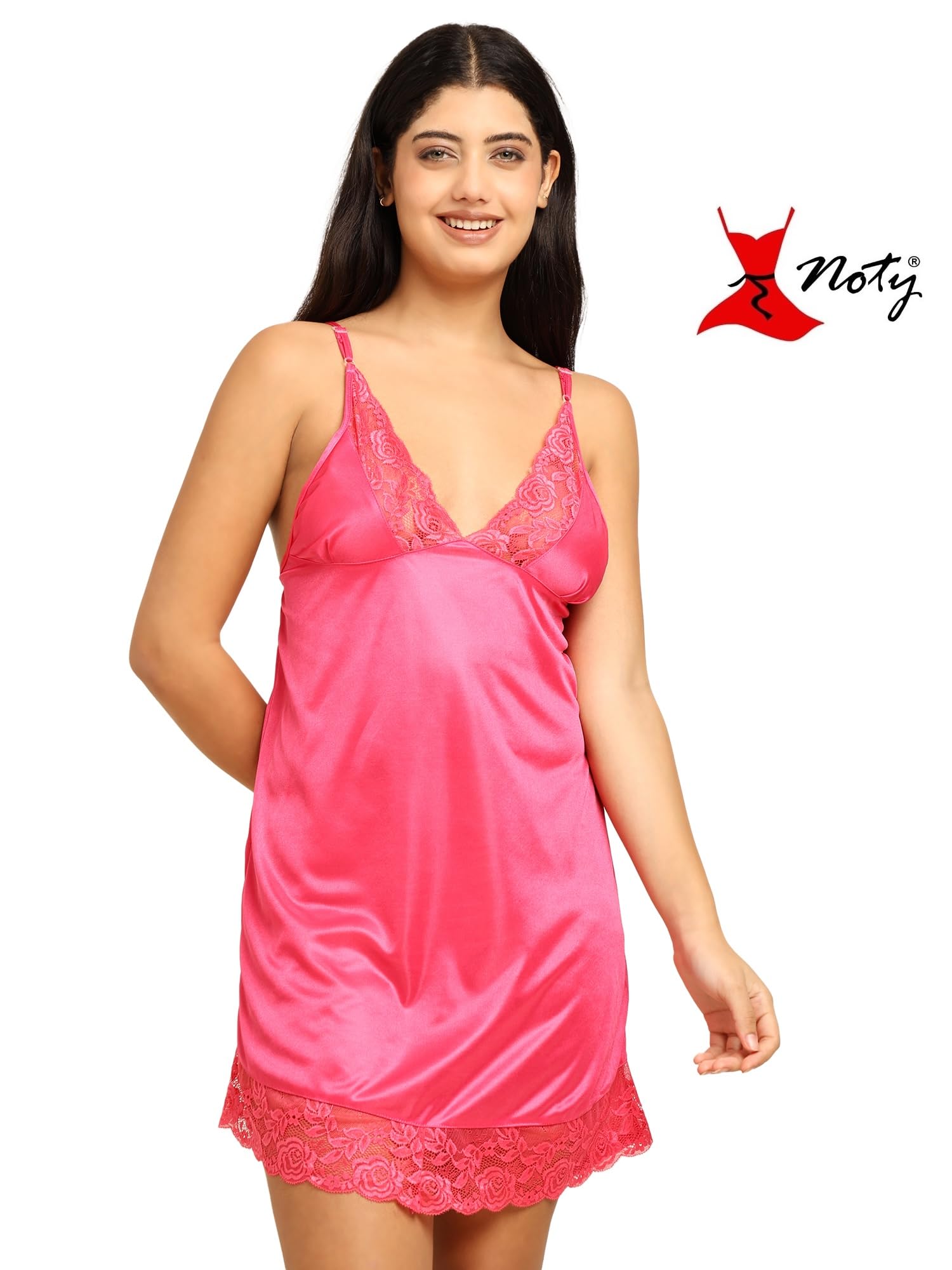 Noty ® Women's- 3 Pc Hot & Sexy Nightwear Set- Satin - Sexy Lace Chemise with Robe