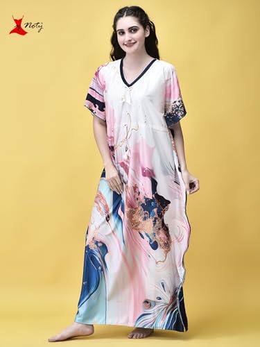 Noty ยฎ Women's Kaftan Nighty | Digital Print | Sarena Fabric | V Shaped Neck Nightwear | Nightdress for Girl