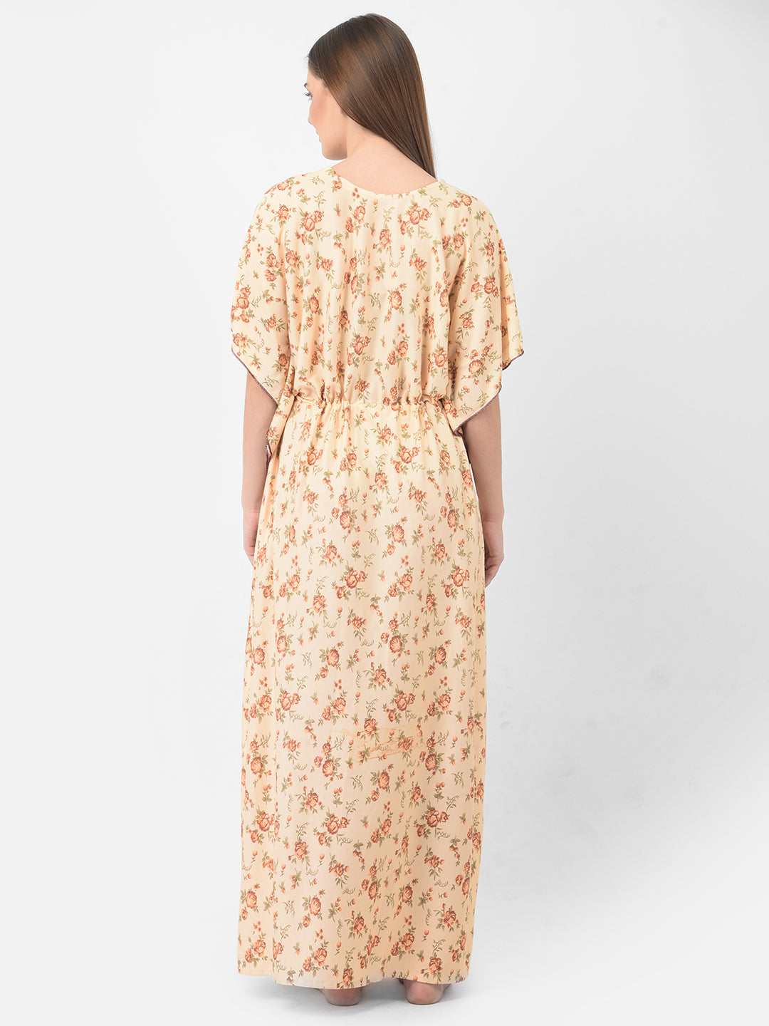 Noty Women's Soft Cotton Kaftan Maxi Nightgown Nighty Nightdress Nightwear -V-Neck- Floral