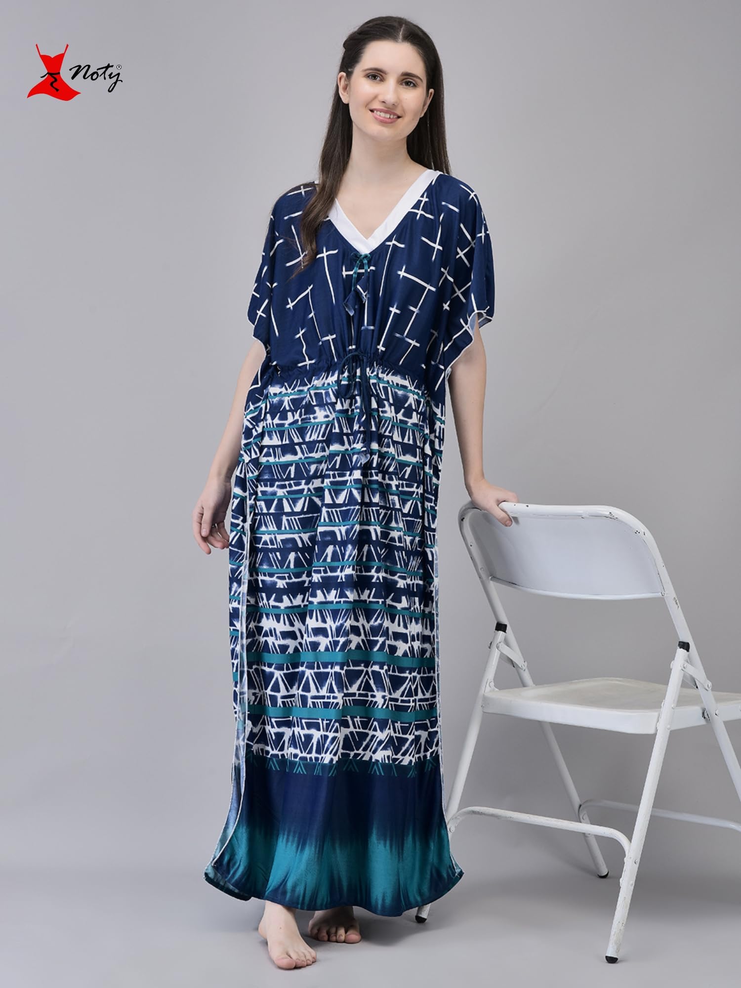 Noty ® Women's Kaftan Nighty | Printed Maxi | Sarena Fabric | Short Slevees Nightie | Nightgown for Girls & Women
