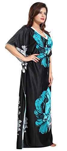 Noty Women's Kaftan Nighty | Serena Fabric | Floral Print Maxi | Short Sleeves | V Shaped Neck