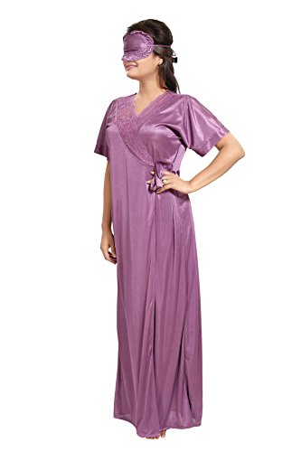 Noty Women's Satin Solid Maxi Nightwear Set Pack of 7 (Purple, Free Size)