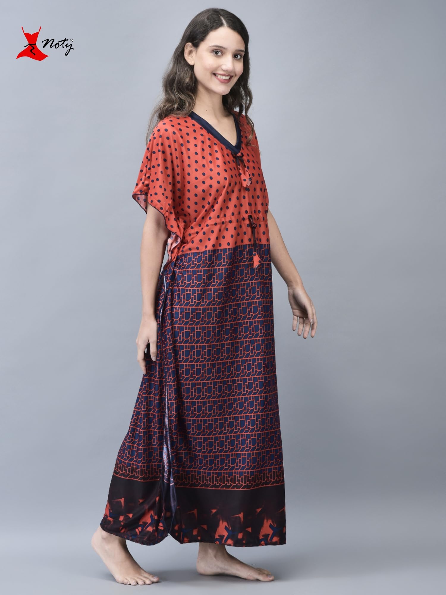 Noty ® Women's Kaftan Nighty | Printed Maxi | Sarena Fabric | Short Slevees Nightie | Nightgown for Girls & Women