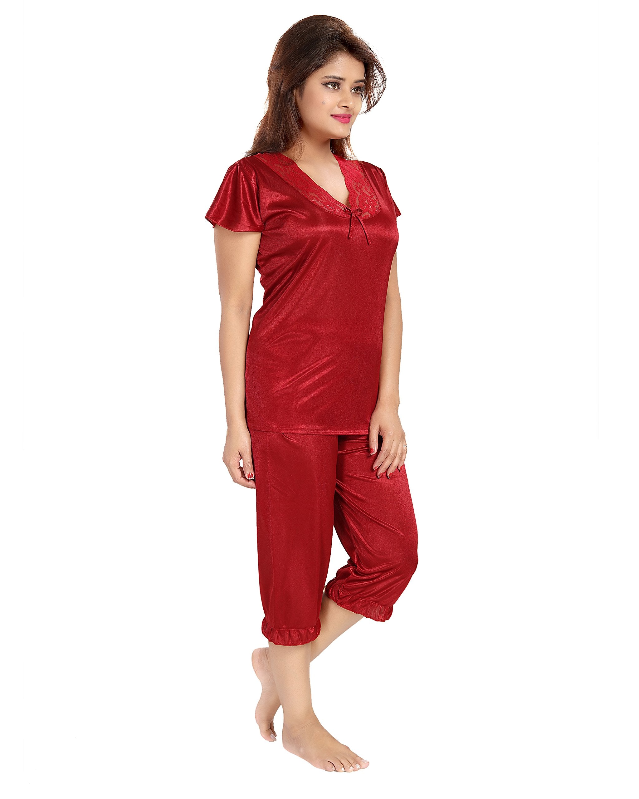 Noty Women's Satin Plain/Solid Nightwear Set Pack of 4