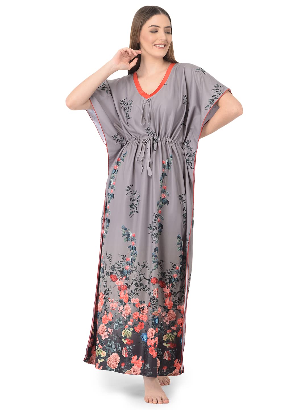 Noty ยฎ Women's Kaftan Nighty | Digital Print | Sarena Fabric | V Shaped Neck Nightwear | Nightdress for Girl