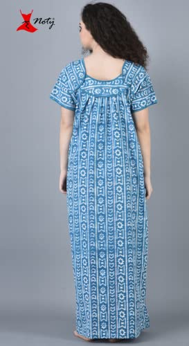 Noty ® Women's- Cotton Nighty| Short Sleeves | Night Wear | Maxi for Women | U Shaped Neck - Cotton Fabric- Jaipuri Print