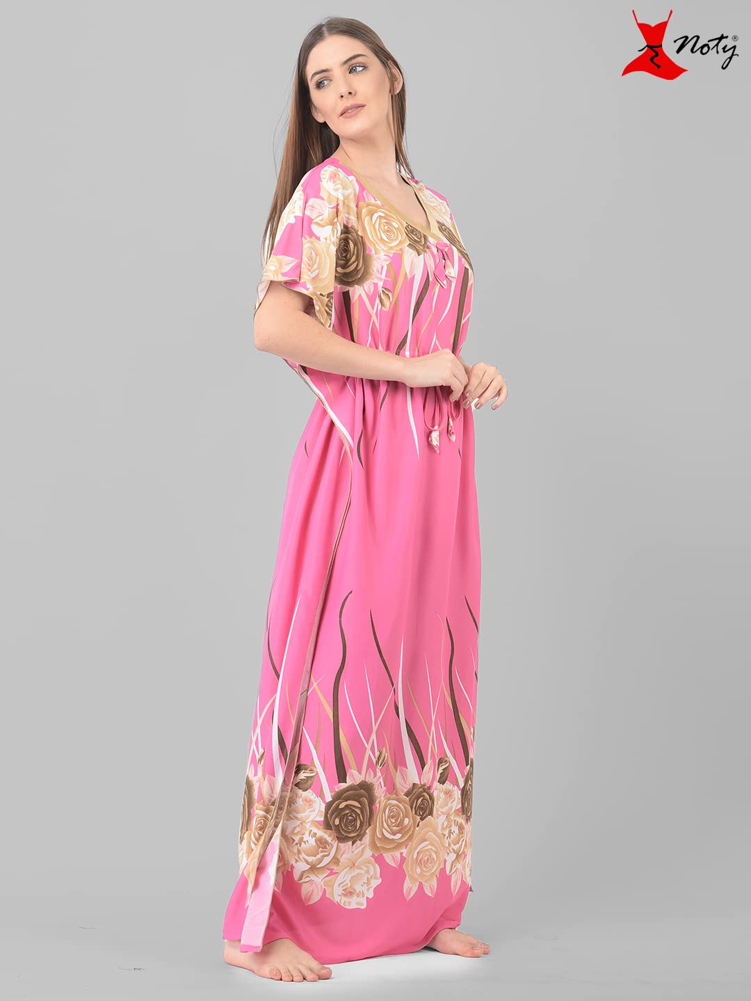 Noty ® Women's Kaftan Nighty | Printed Maxi | Sarena Fabric | Short Slevees Nightie | Nightgown for Girls & Women