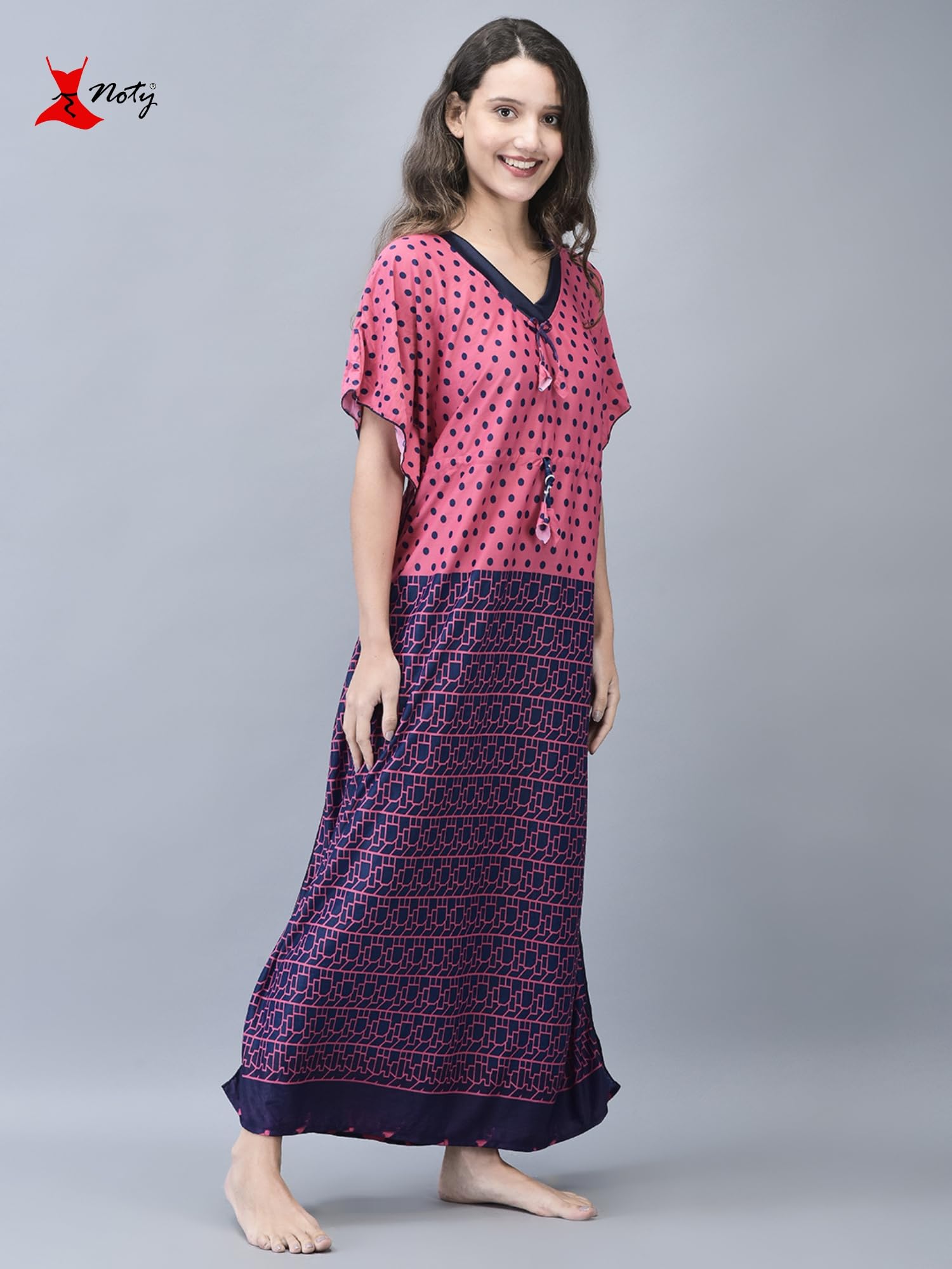 Noty ® Women's Kaftan Nighty | Printed Maxi | Sarena Fabric | Short Slevees Nightie | Nightgown for Girls & Women