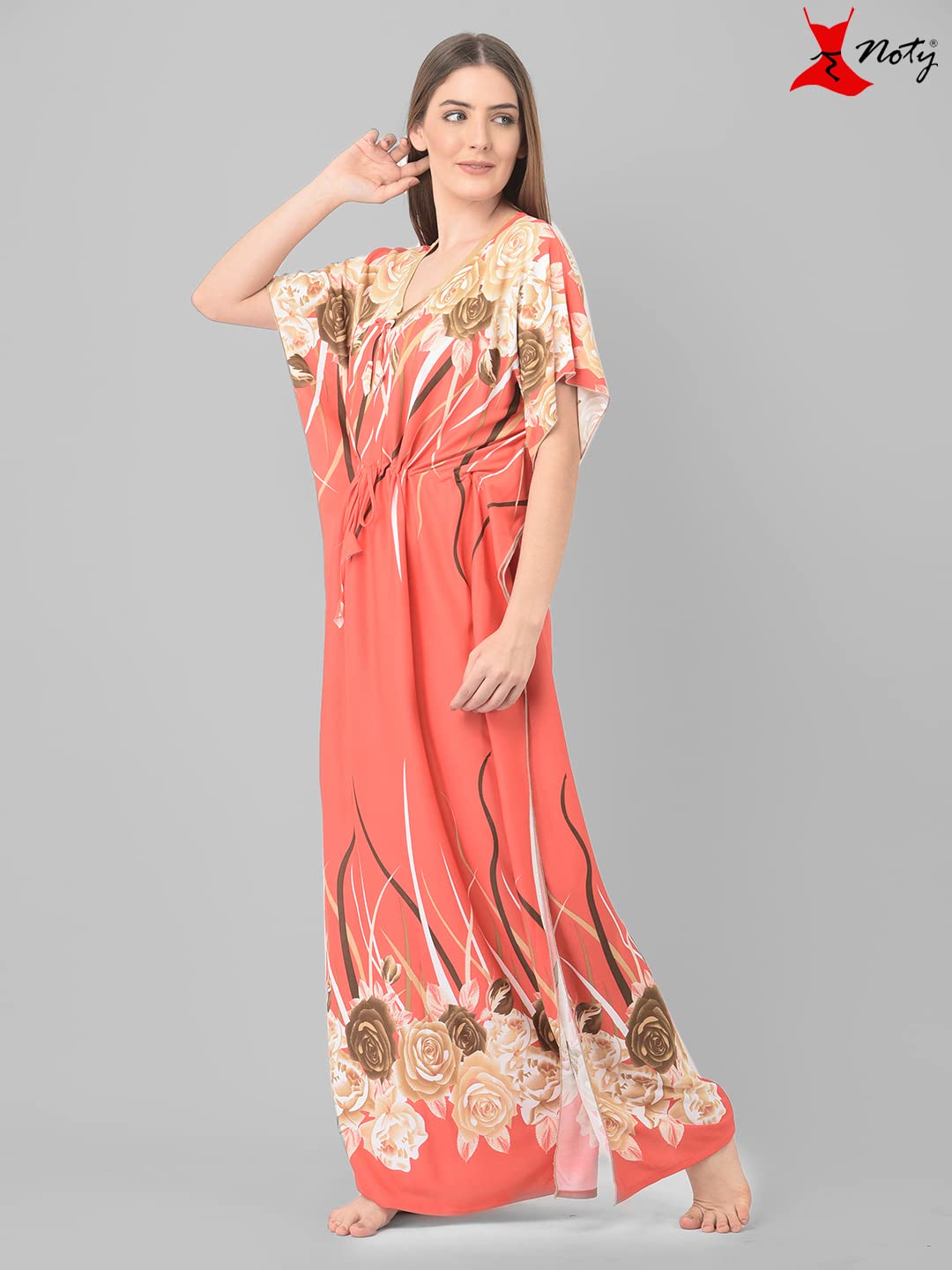 Noty ® Women's Kaftan Nighty | Printed Maxi | Sarena Fabric | Short Slevees Nightie | Nightgown for Girls & Women