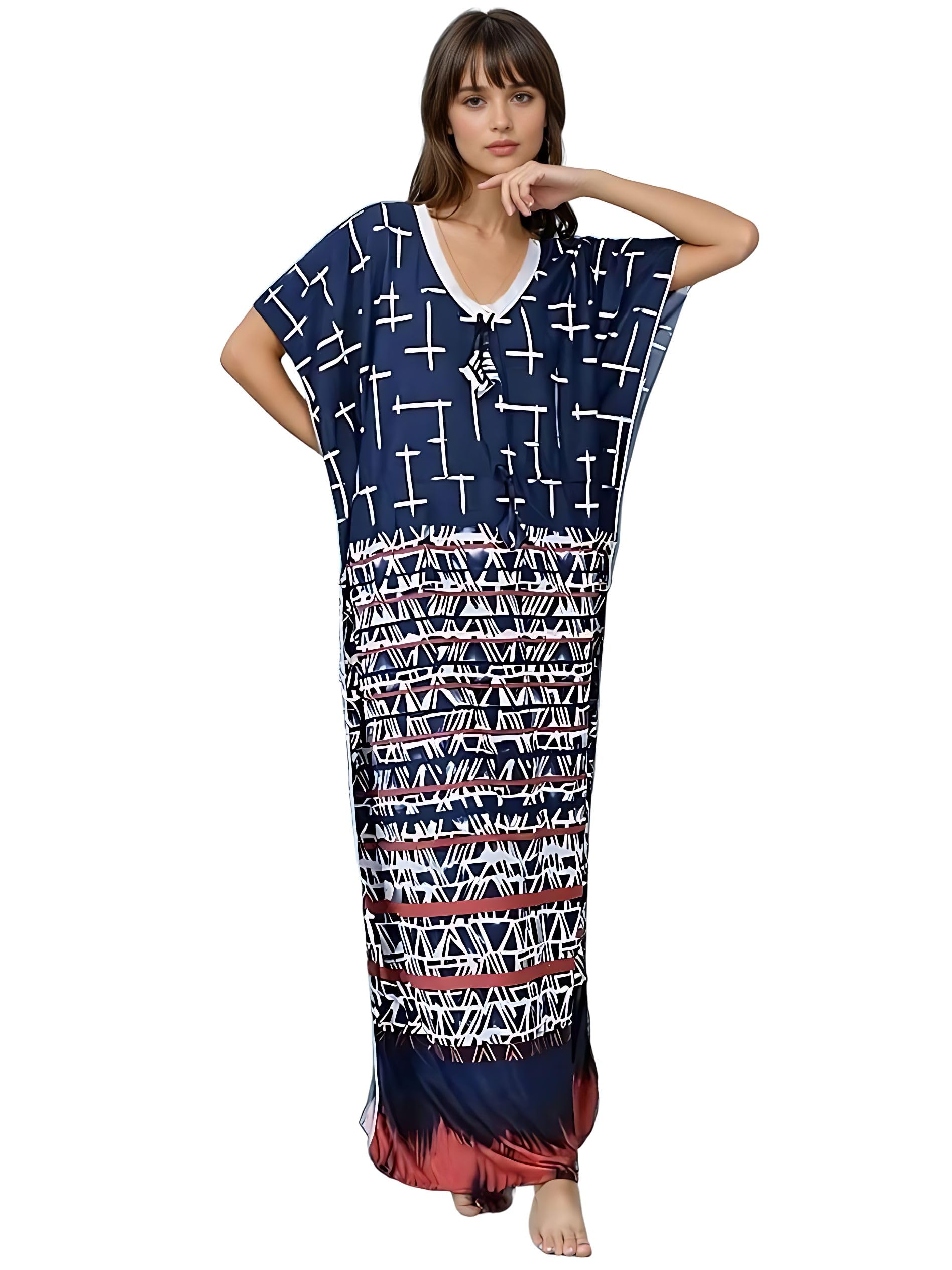 Noty ® Women's Kaftan Nighty | Printed Maxi | Sarena Fabric | Short Slevees Nightie | Nightgown for Girls & Women