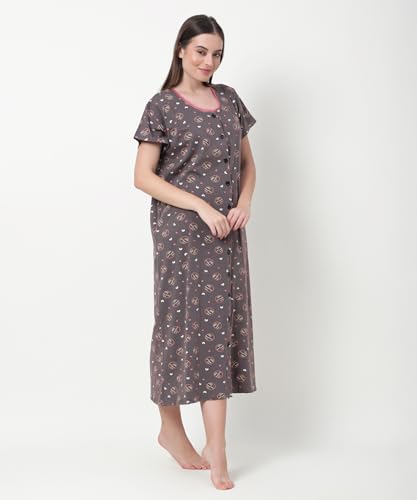Noty ® Women's- Maternity | Hospital | Delivery Gown | Feeding | Nursing Nighty- Sinker Cotton Knits Fabric- Front Open | Printed | Full Button Open | Short Sleeves
