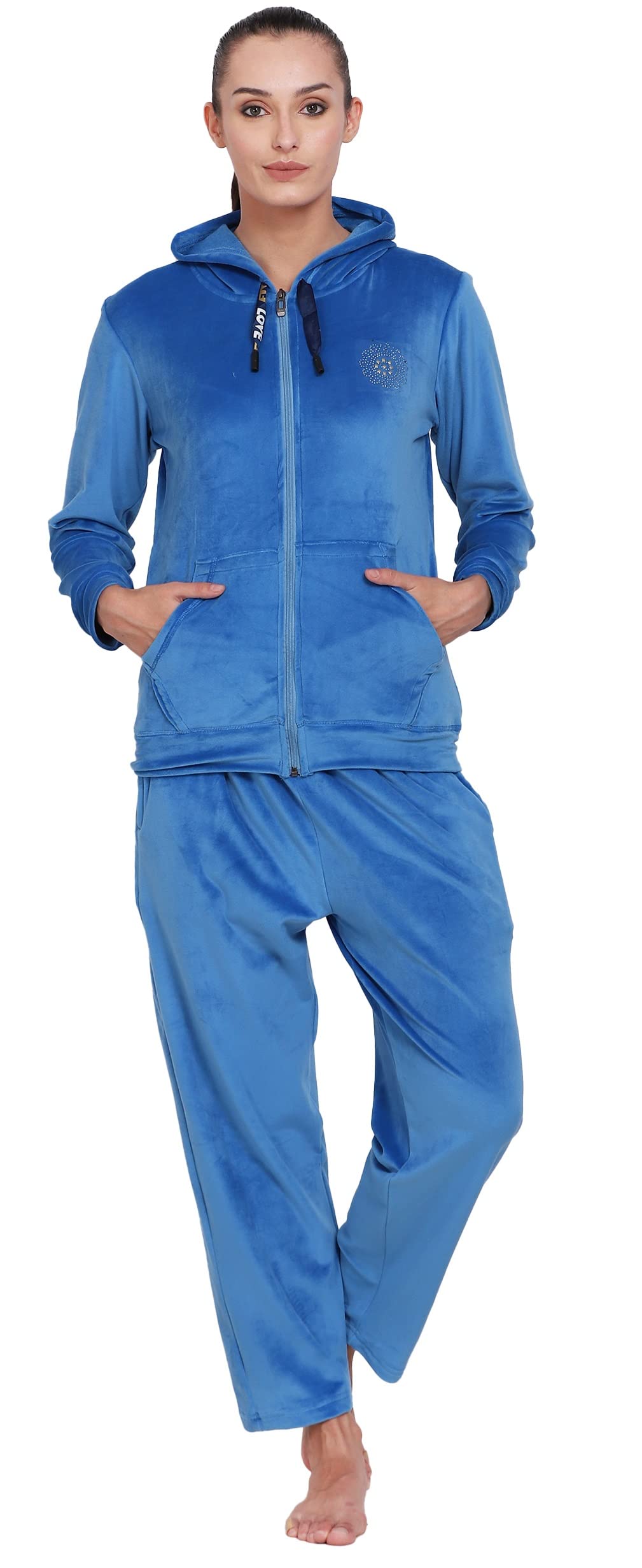 Noty® Night Suit Winter Velvet-Hoody with Zip-2 Side Pockets