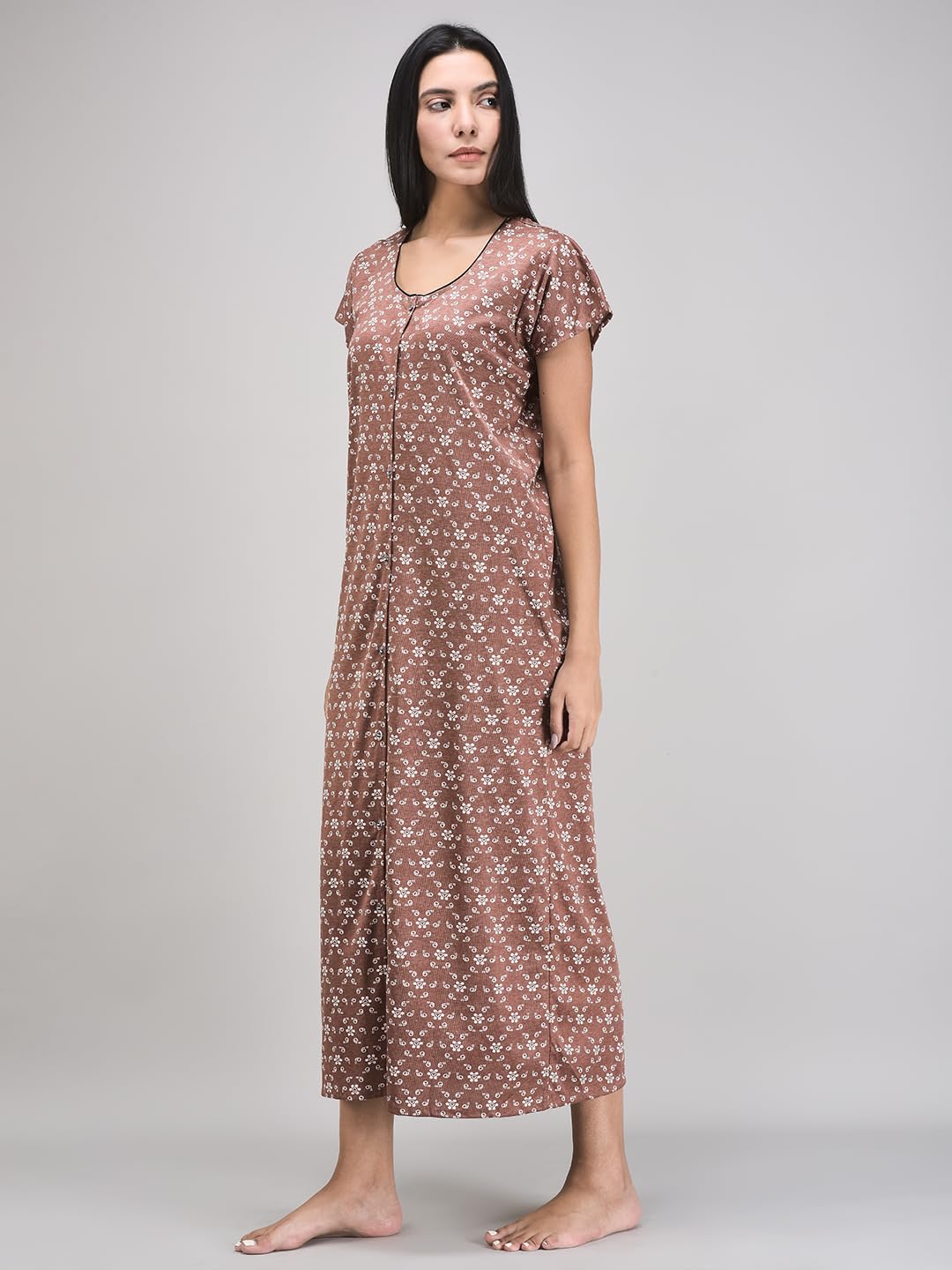 Noty® Women's- Maternity/Hospital/Delivery Gown- Poly Viscose Knits Fabric- Front Open | Printed | Round Neck with Button Closure | Pocket | Full Sleeves