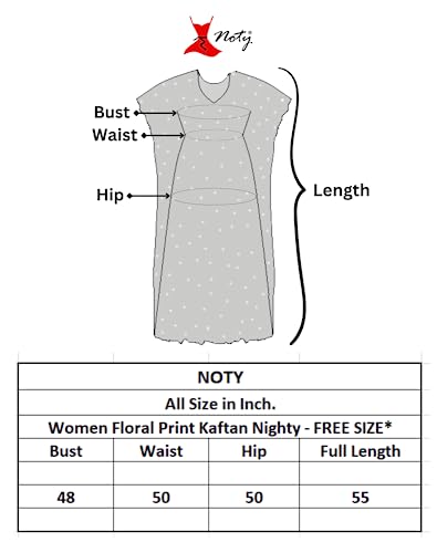 Noty ยฎ Women's Kaftan Nighty | Digital Print | Sarena Fabric | V Shaped Neck Nightwear | Nightdress for Girl