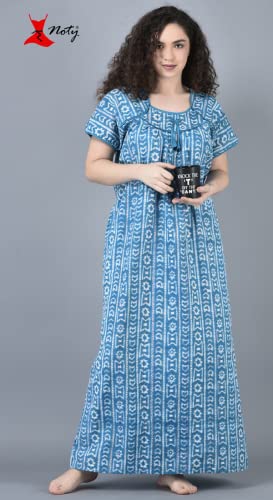 Noty ® Women's- Cotton Nighty| Short Sleeves | Night Wear | Maxi for Women | U Shaped Neck - Cotton Fabric- Jaipuri Print