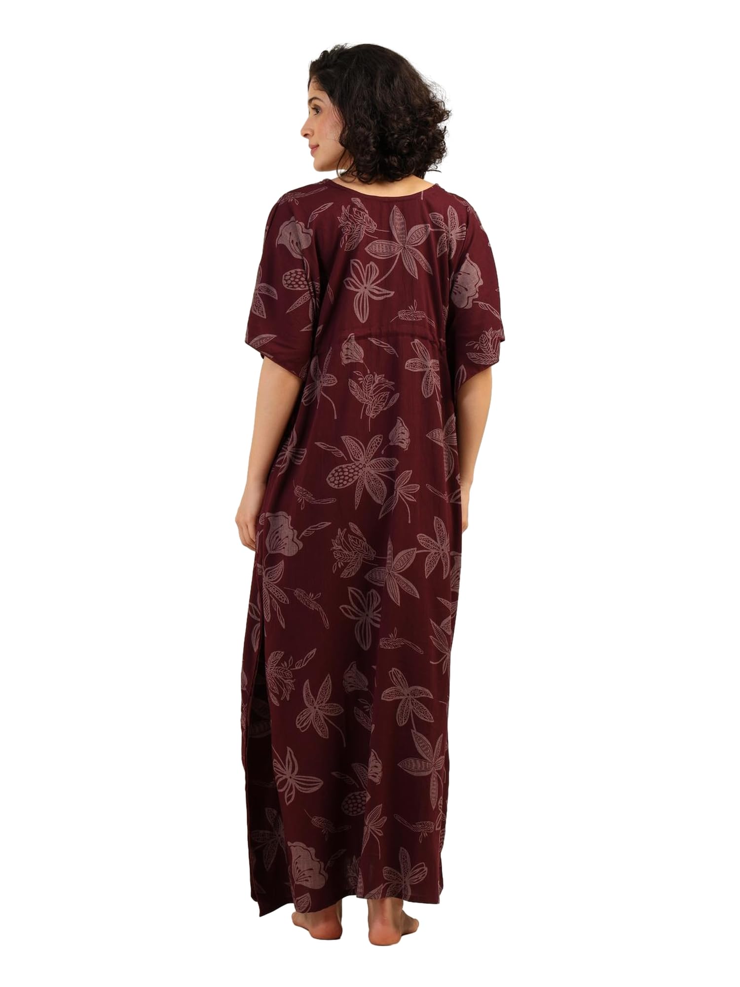 Noty® Women's- Kaftan | Maxi | Gown- 100% Pure Crush Cotton Fabric- V-Neck Floral Print