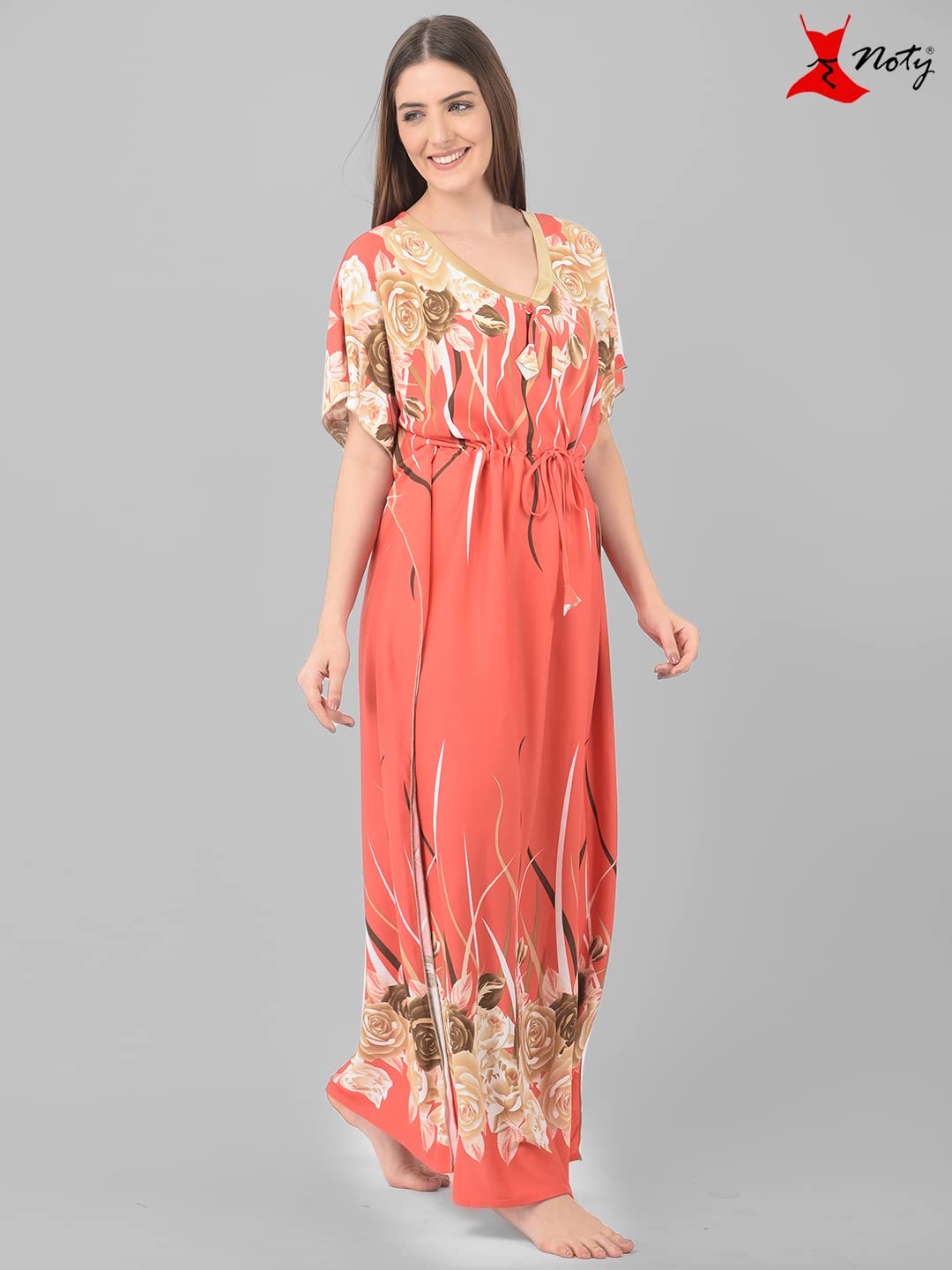 Noty ® Women's Kaftan Nighty | Printed Maxi | Sarena Fabric | Short Slevees Nightie | Nightgown for Girls & Women