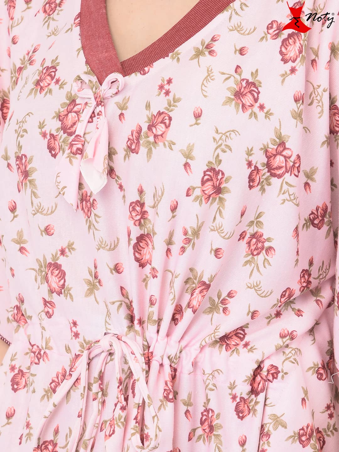 Noty Women's Soft Cotton Kaftan Maxi Nightgown Nighty Nightdress Nightwear -V-Neck- Floral