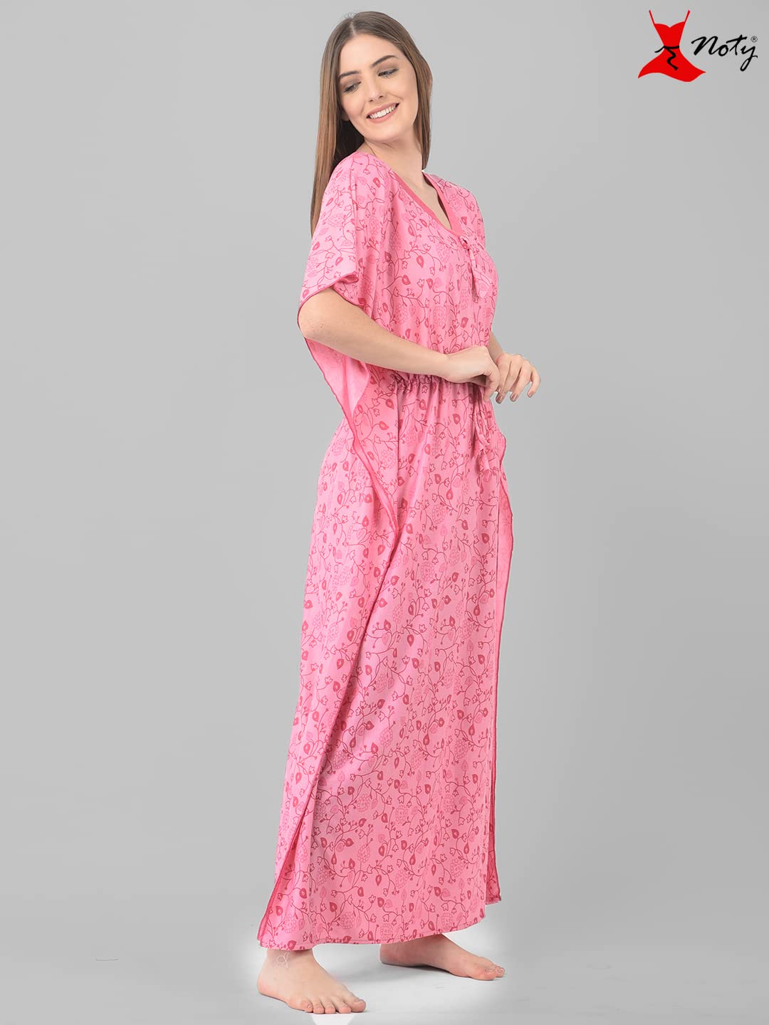 Noty Women's Soft Cotton Kaftan Maxi Nightgown Nighty Nightdress Nightwear -V-Neck- Floral