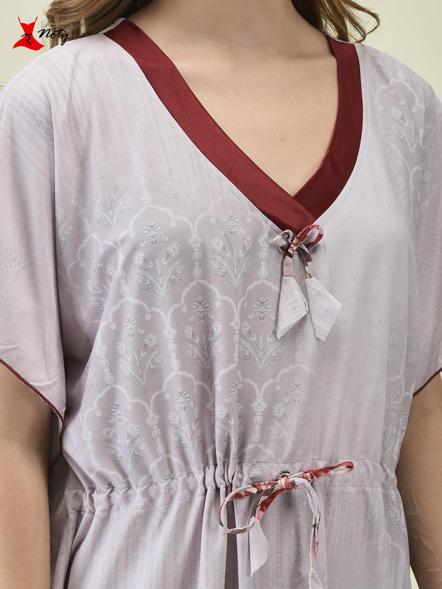 Noty ยฎ Women's Kaftan Nighty | Digital Print | Sarena Fabric | V Shaped Neck Nightwear | Nightdress for Girl
