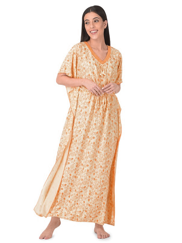 Noty Women's Soft Cotton Kaftan Maxi Nightgown Nighty Nightdress Nightwear -V-Neck- Floral