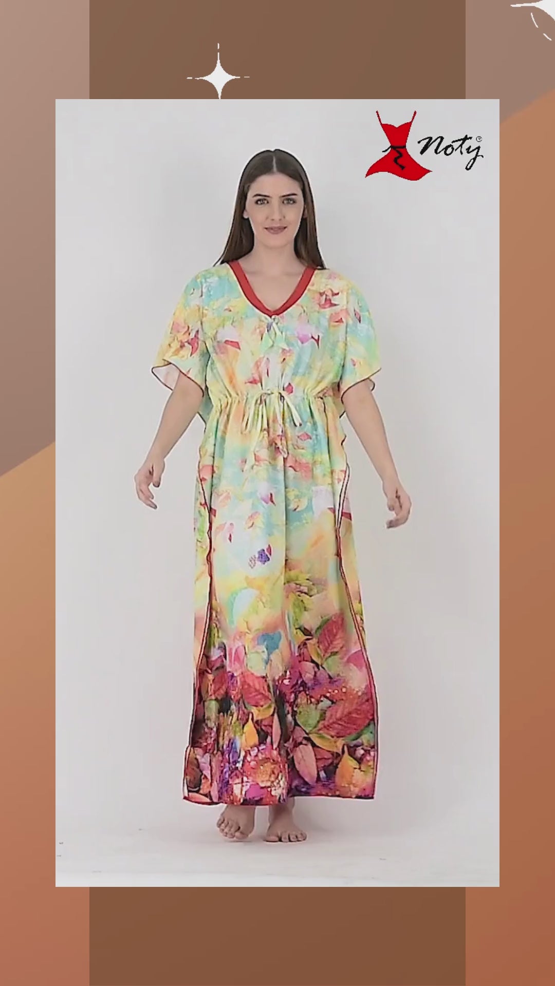 Noty ยฎ Women's Kaftan Nighty | Digital Print | Sarena Fabric | V Shaped Neck Nightwear | Nightdress for Girl