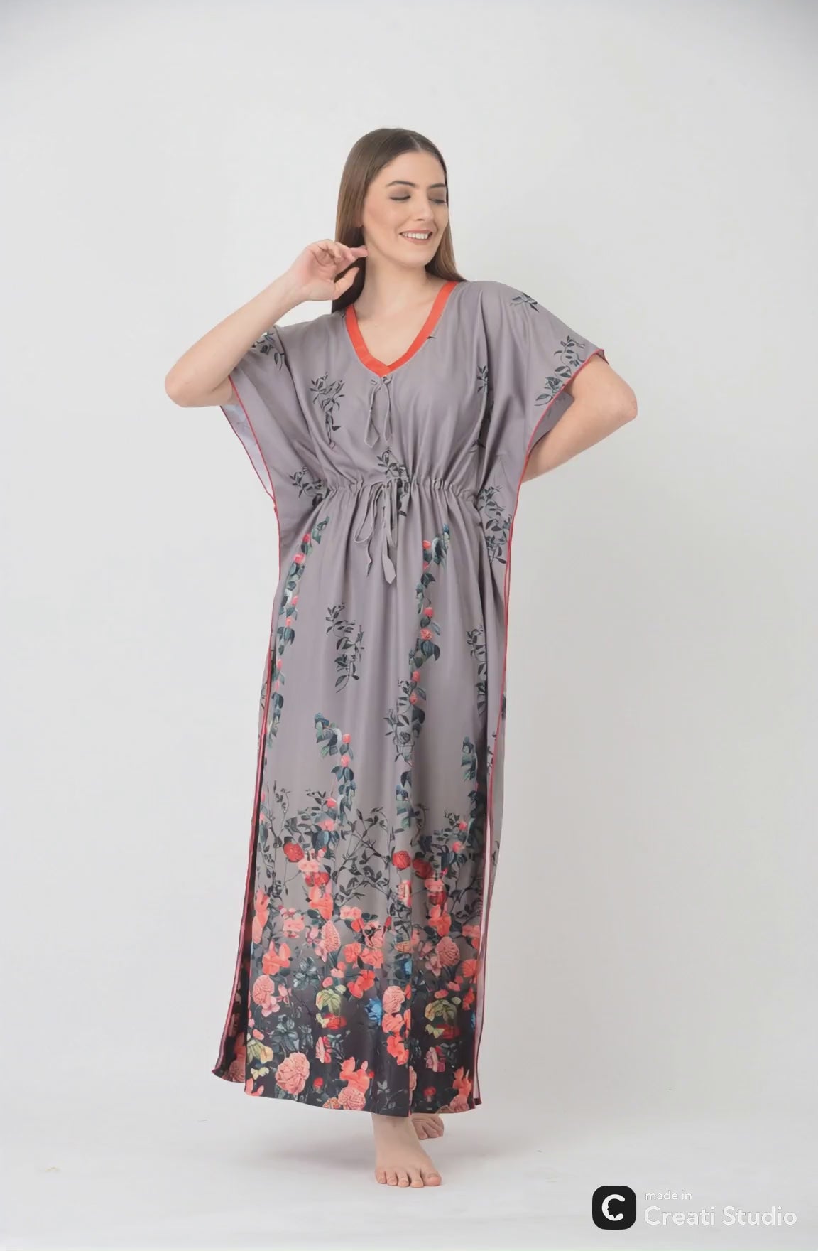 Noty ยฎ Women's Kaftan Nighty | Digital Print | Sarena Fabric | V Shaped Neck Nightwear | Nightdress for Girl