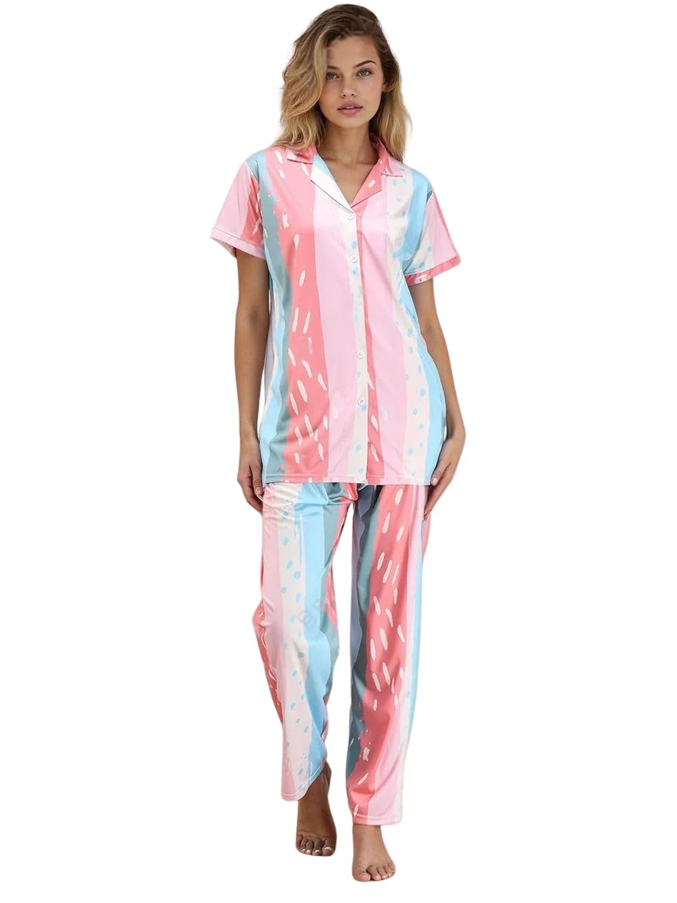 Noty ® Girl's/Women's Night Suit- Serena- Cool Print, Short Sleeves, V Neck