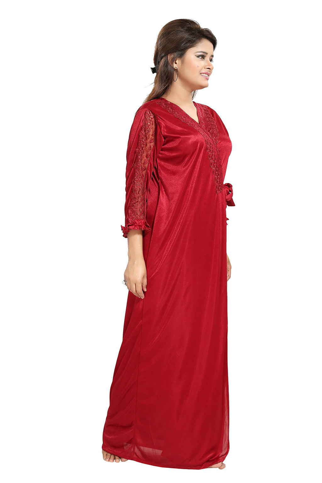 Noty Women's Satin Solid Maxi Nighty (Pack of 2)