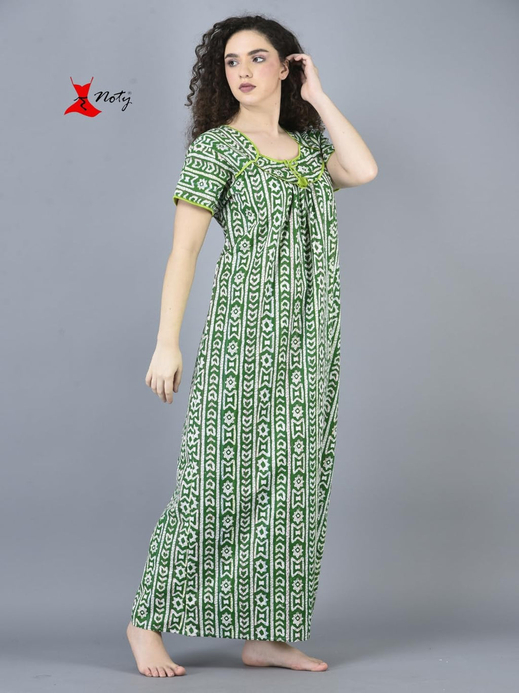 Noty ® Women's- Cotton Nighty| Short Sleeves | Night Wear | Maxi for Women | U Shaped Neck - Cotton Fabric- Jaipuri Print