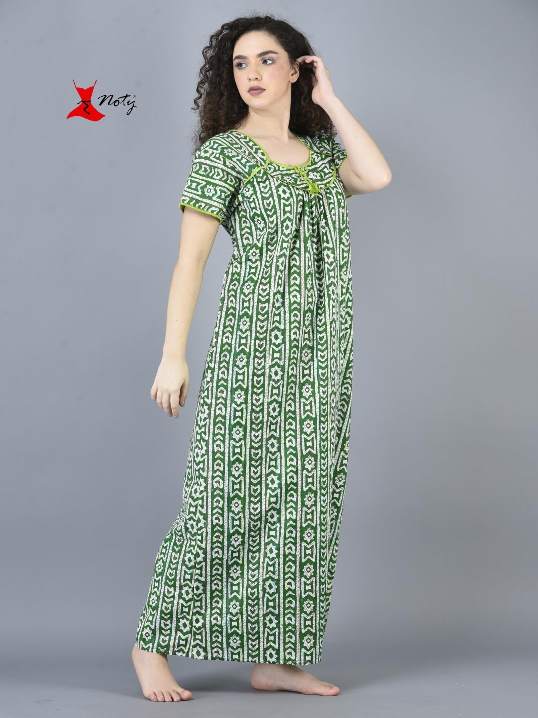 Noty ® Women's- Cotton Nighty| Short Sleeves | Night Wear | Maxi for Women | U Shaped Neck - Cotton Fabric- Jaipuri Print