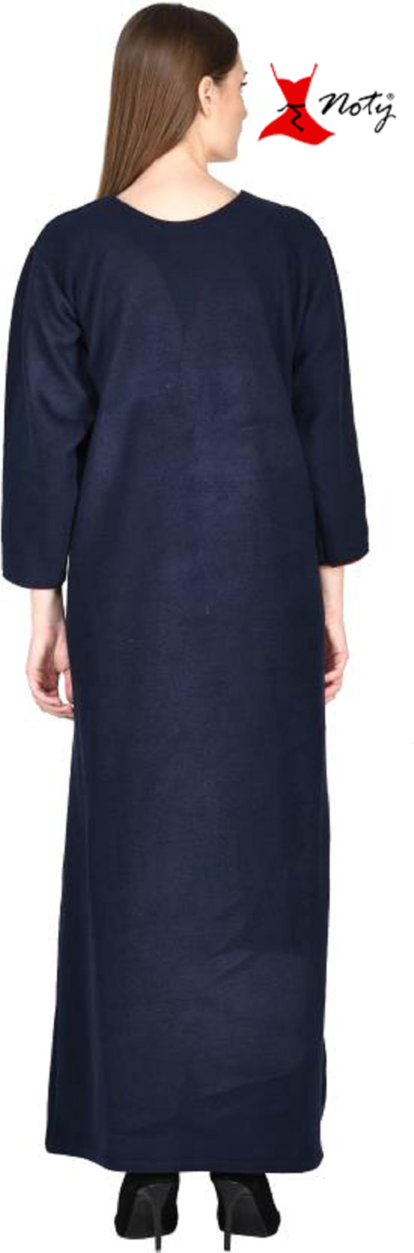 Noty Women Woolen Winter Fleece Nighty 3/4 Sleeve - Punch, Maroon, Deep Purple, Navy Blue