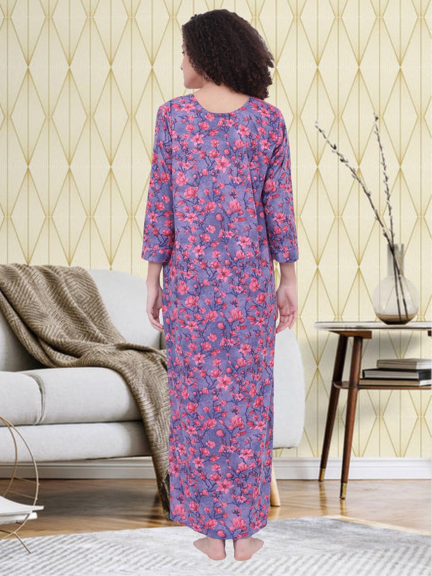 Noty ® Women's- Maternity | Feeding | Nursing | Nighty/Maxi/Gown- Poly Viscose Knits Fabric- Floral Embroidery, Zip on Both Sides, Full Sleeves