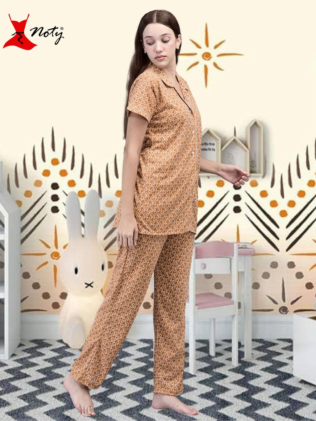 Noty® Women's- Night Suit | Co-ords Set | Night Wear | Night Dress | Loungewear- Poly Cotton Knits Fabric- Floral Printed