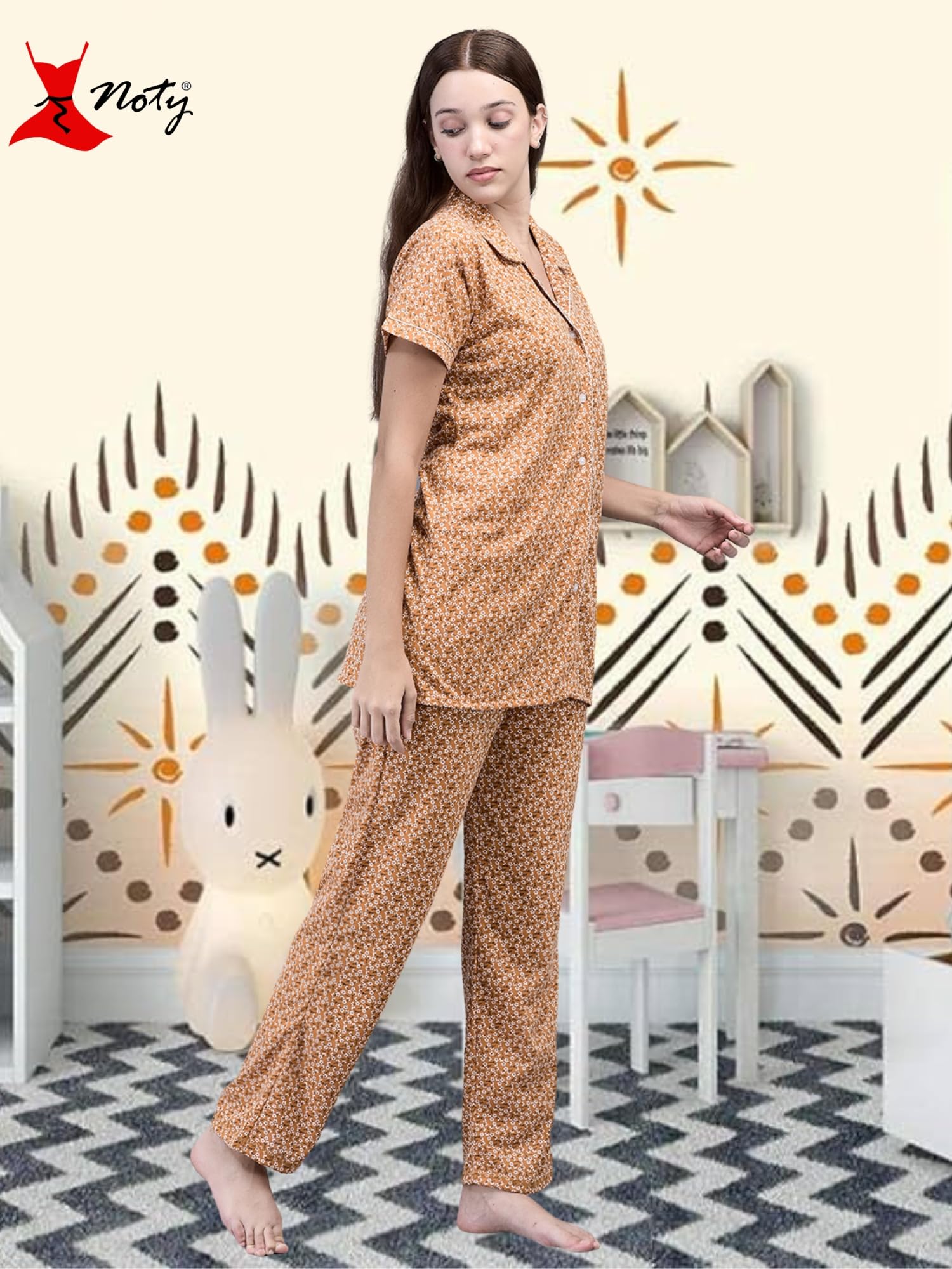 Noty® Women's- Night Suit | Co-ords Set | Night Wear | Night Dress | Loungewear- Poly Cotton Knits Fabric- Floral Printed