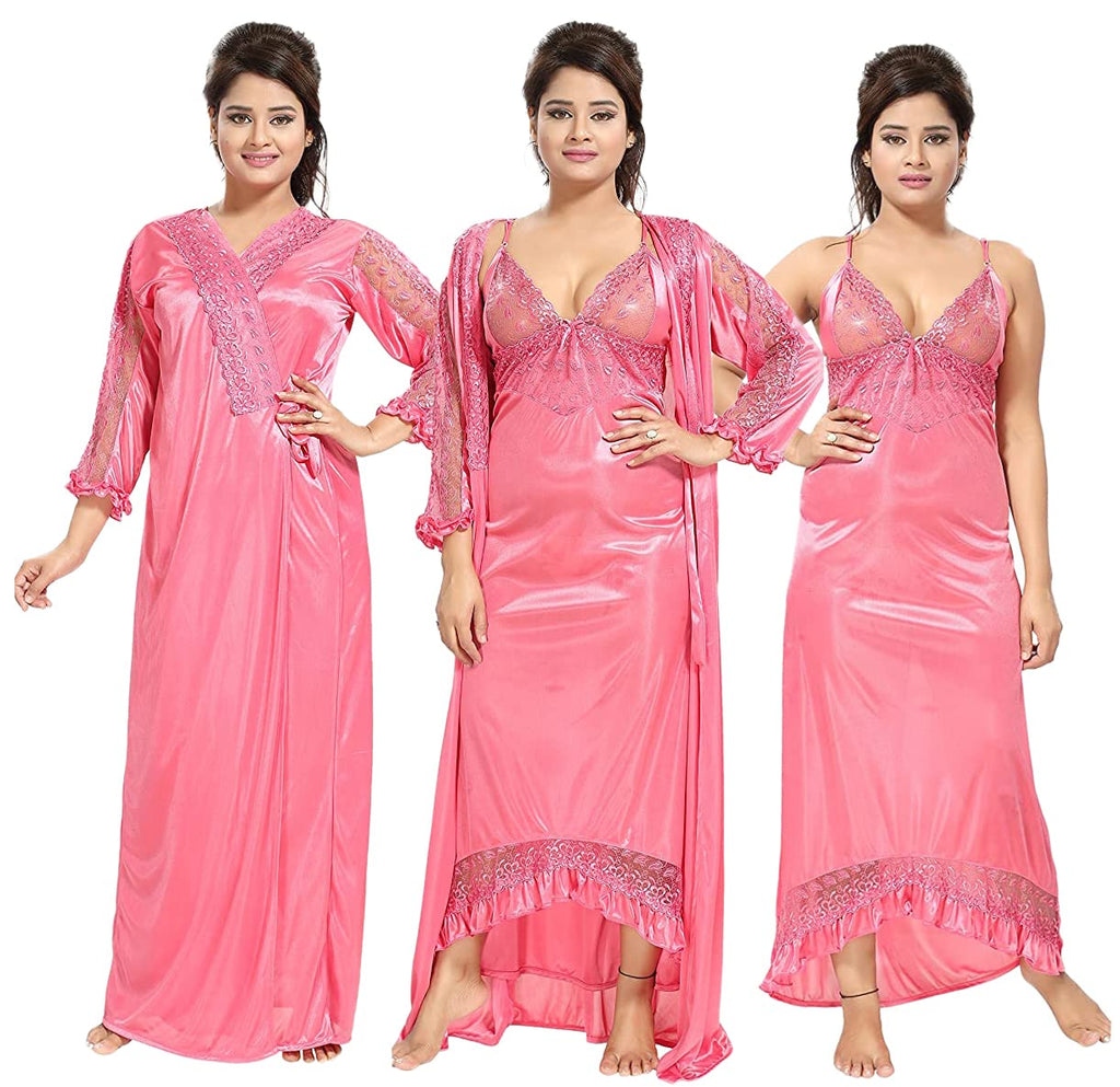 Noty Women's Satin Solid Maxi Nighty (Pack of 2)