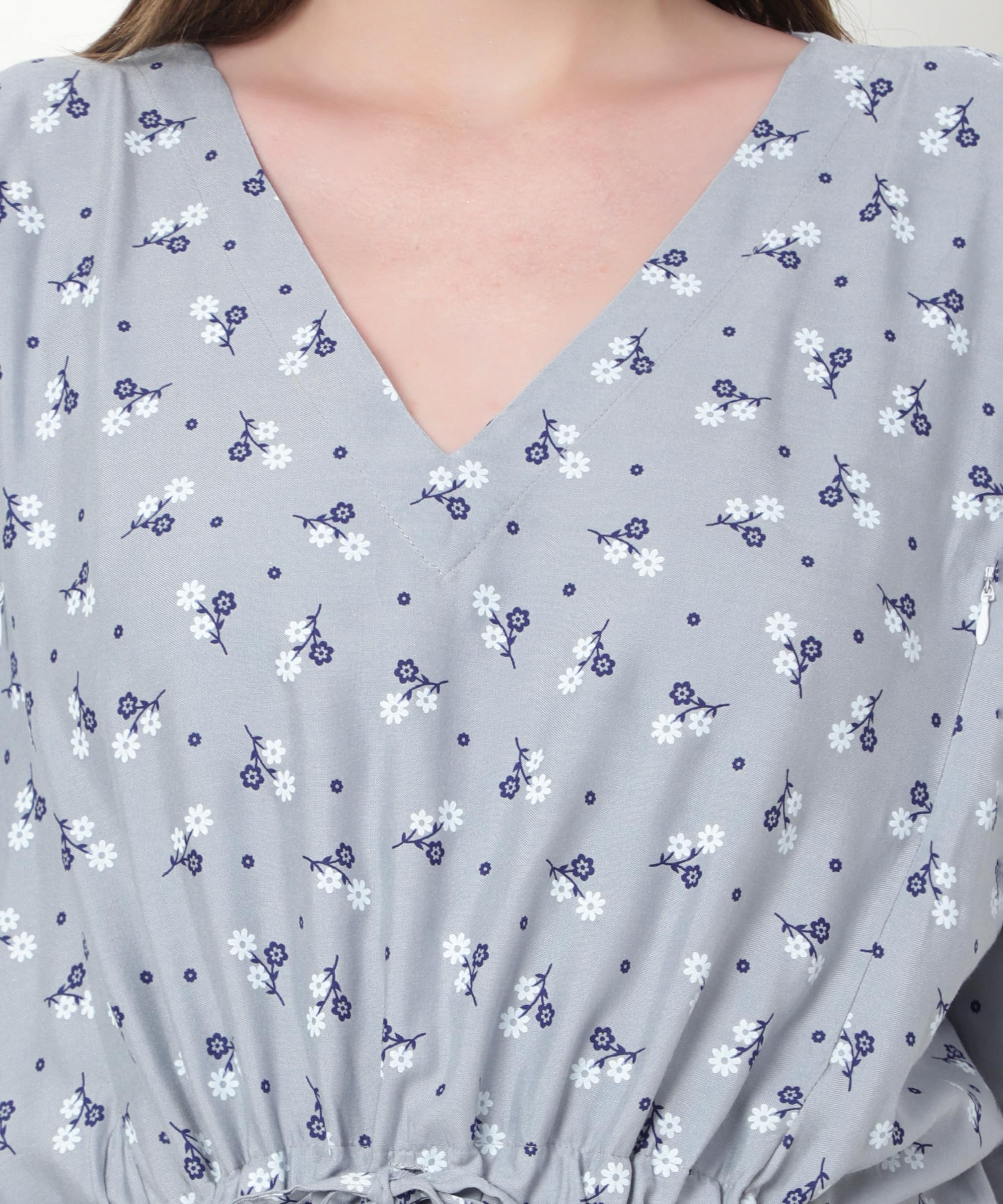 Noty® Women's-Printed Rayon Maternity & Nursing Kaftan with Both Side Zippers and Pockets | Soft & Breathable Feeding Nightwear Dress