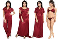 Noty Women's Satin Nighty, Robe, Top, Night Dress - Set of 6/7 (Maroon, Free Size)