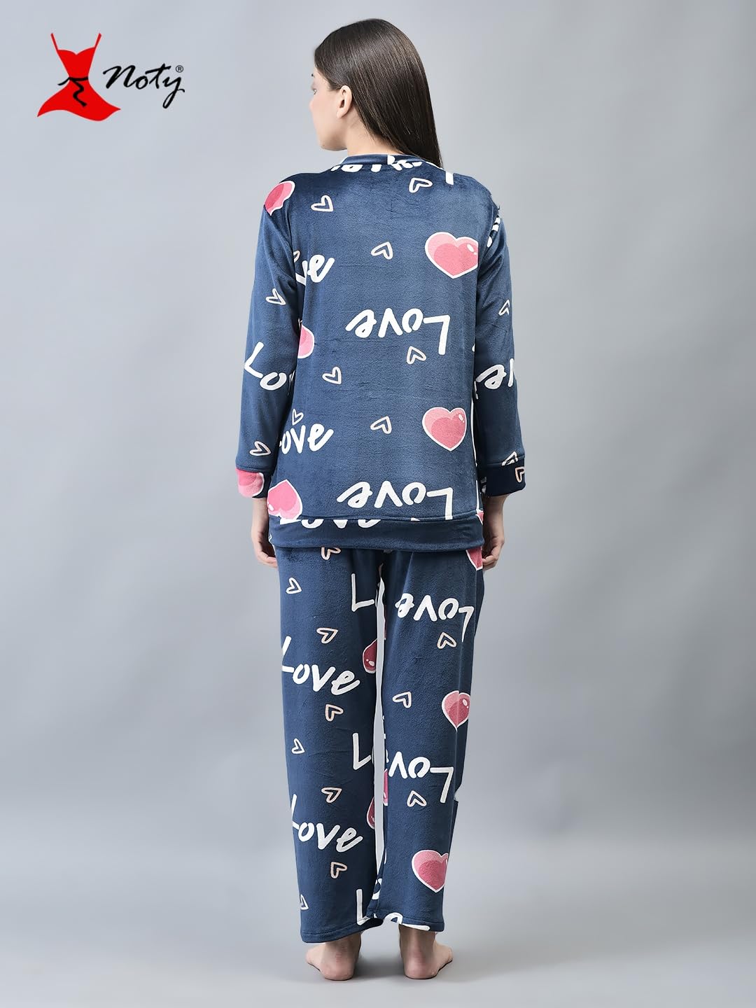 Noty- Night Suit Winter Velvet-Round Neck- Printed