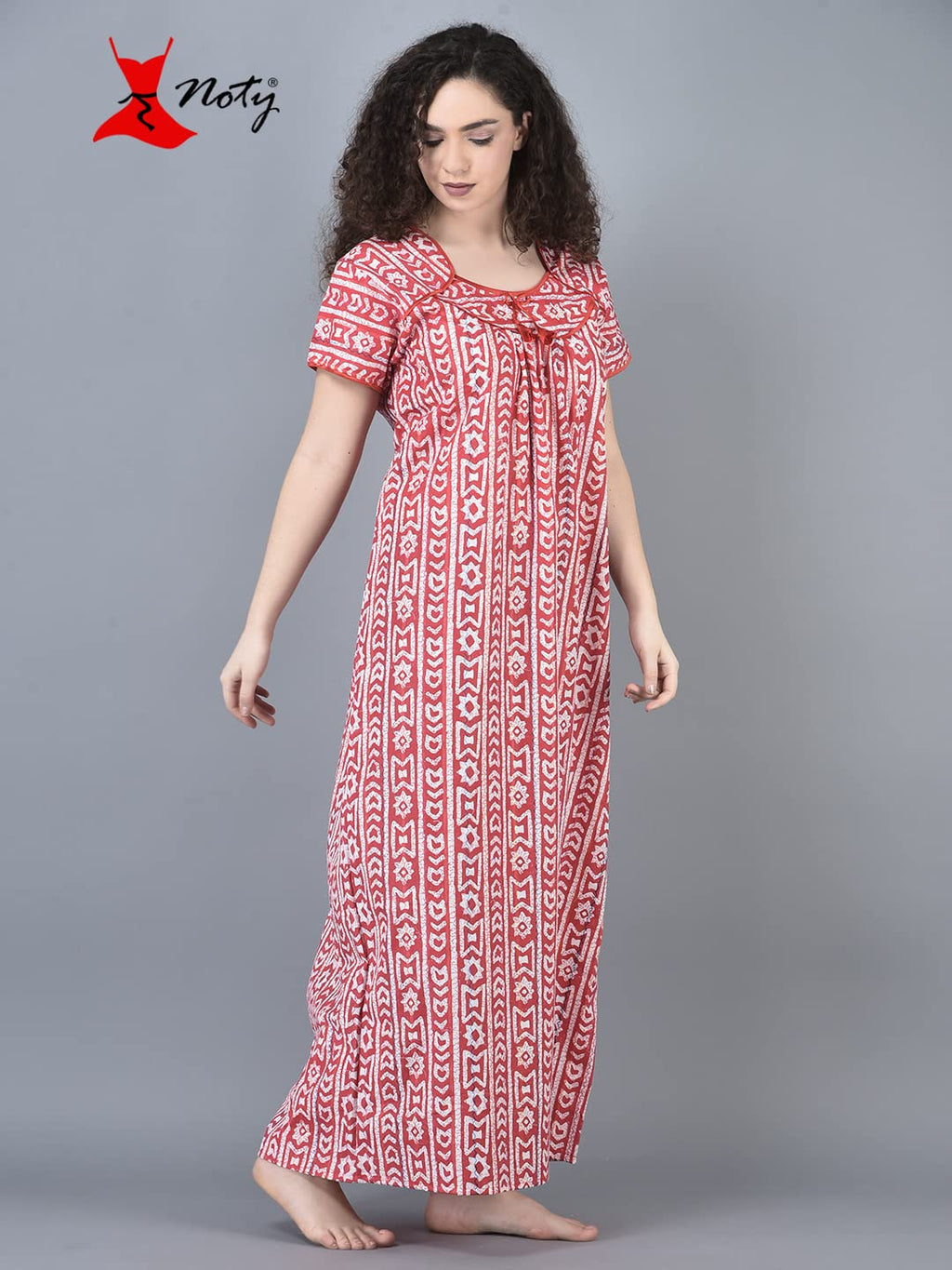 Noty ® Women's- Cotton Nighty| Short Sleeves | Night Wear | Maxi for Women | U Shaped Neck - Cotton Fabric- Jaipuri Print