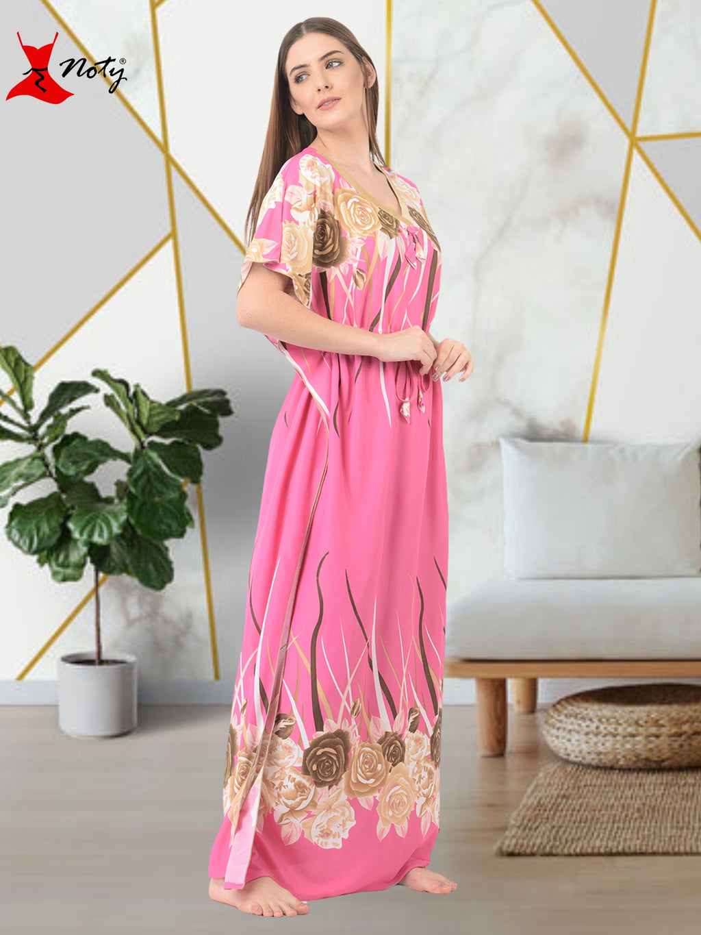 Noty ® Women's Kaftan Nighty | Printed Maxi | Sarena Fabric | Short Slevees Nightie | Nightgown for Girls & Women