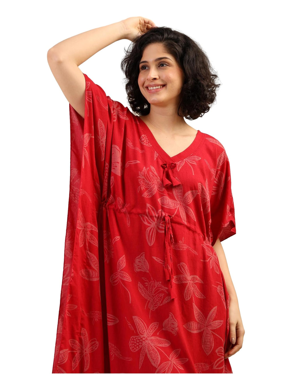 Noty® Women's- Kaftan | Maxi | Gown- 100% Pure Crush Cotton Fabric- V-Neck Floral Print