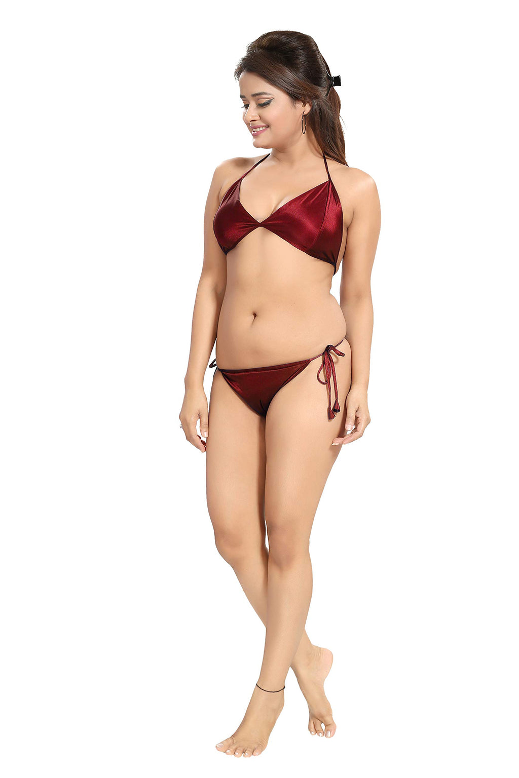 Noty Women's Satin Nighty, Robe, Top, Night Dress - Set of 6/7 (Maroon, Free Size)