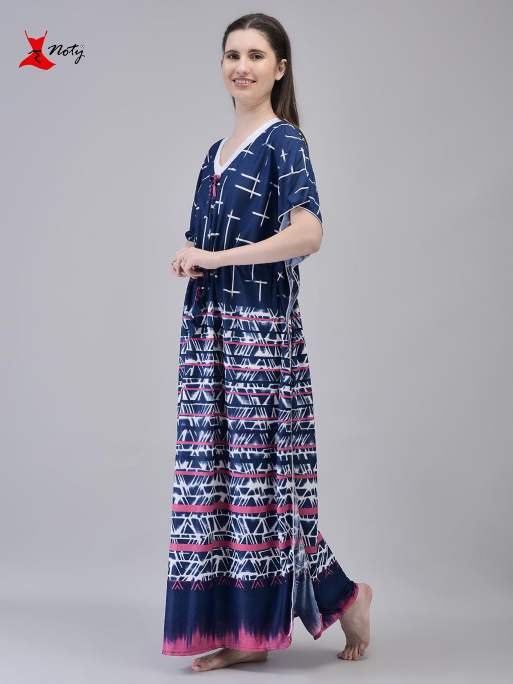 Noty ® Women's Kaftan Nighty | Printed Maxi | Sarena Fabric | Short Slevees Nightie | Nightgown for Girls & Women