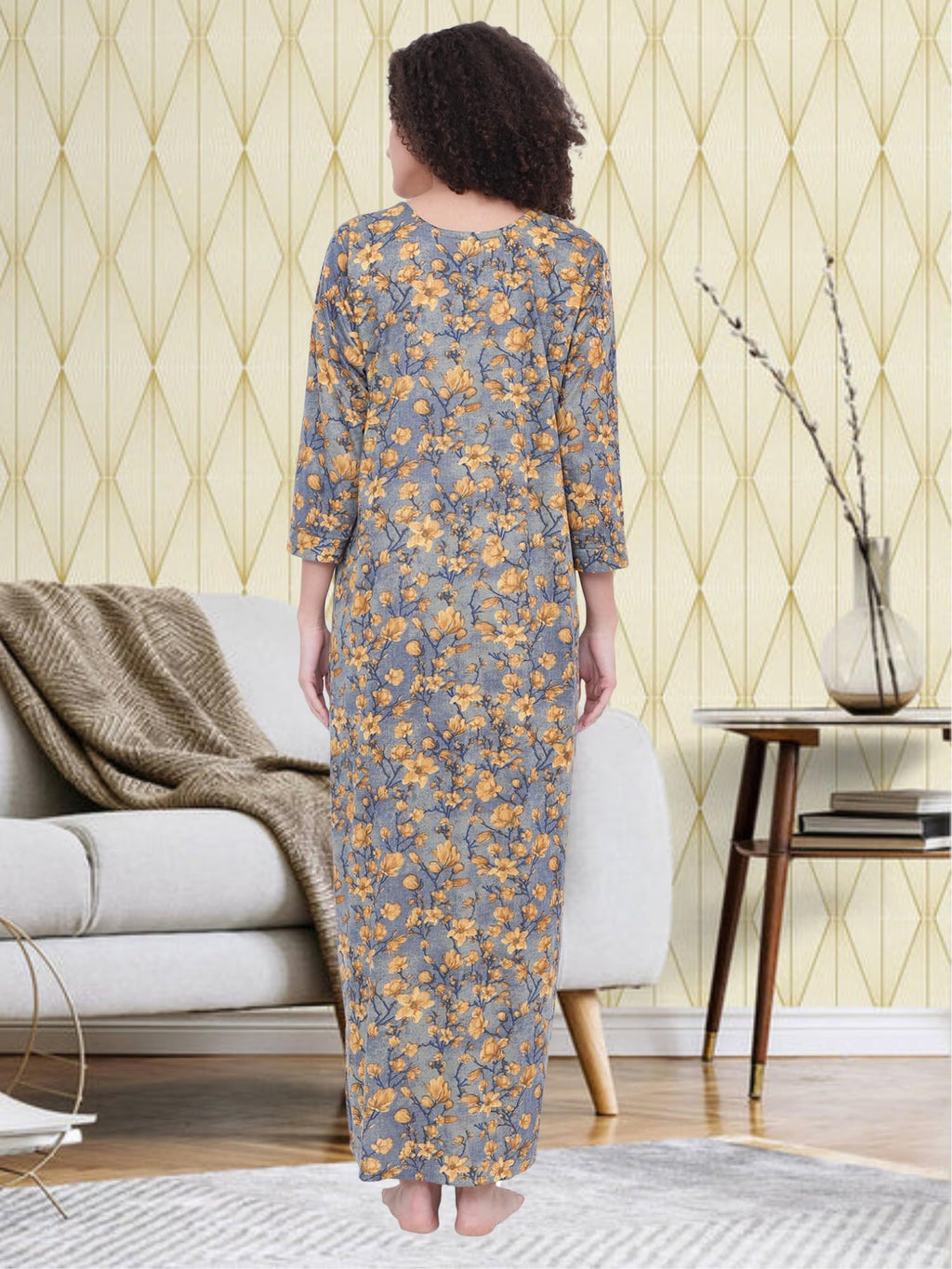 Noty ® Women's- Maternity | Feeding | Nursing | Nighty/Maxi/Gown- Poly Viscose Knits Fabric- Floral Embroidery, Zip on Both Sides, Full Sleeves