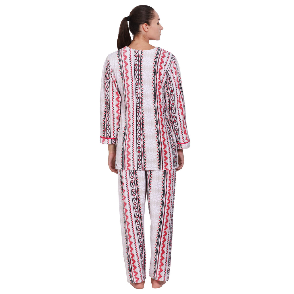 Noty- Night Suit Winter Velvet-Round Neck- Printed